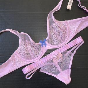 Victoria's Secret unlined 34C,34D,34DDD BRA SET S strap thong Lilac Purple lace